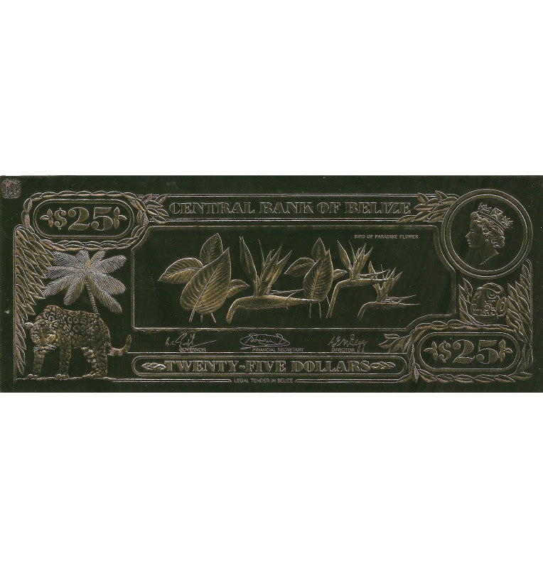 Belice 25 Dólares 1984 (Laminados en Oro) Serial 3 dígitos